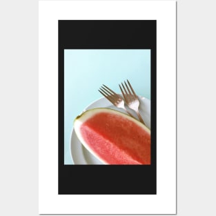 Summer Watermelon Wedge and Two Forks Posters and Art